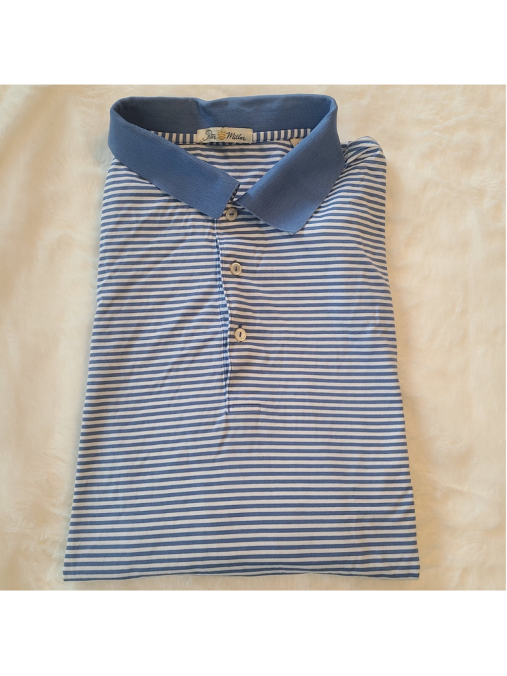 PETER MILLAR Mens Golf Striped Navy Blue White Shirt Mens Polo XL
